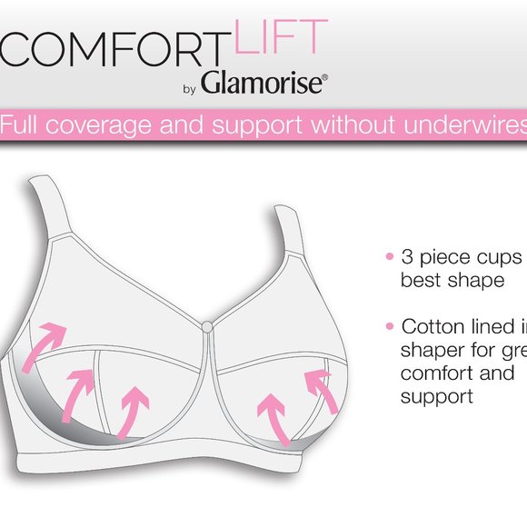 Set Of 3! 48D Glamorise COMFORT LIFT Bra (COTTON-LINED) Wireless LACE WHITE NEW - Picture 9 of 16